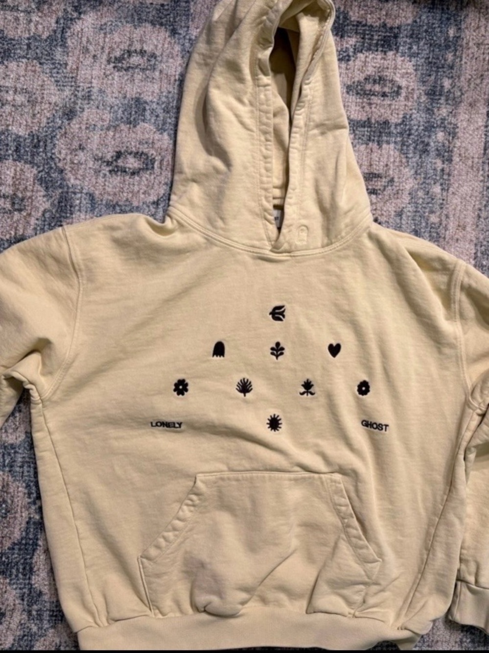 LONELY GHOST Cream Hoodie with brown Graphic Icons